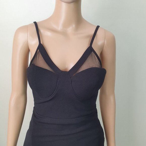Passion fusion midi dress Sze 8 black Mesh Cami cup detail bodycon cocktail sexy - Picture 3 of 8